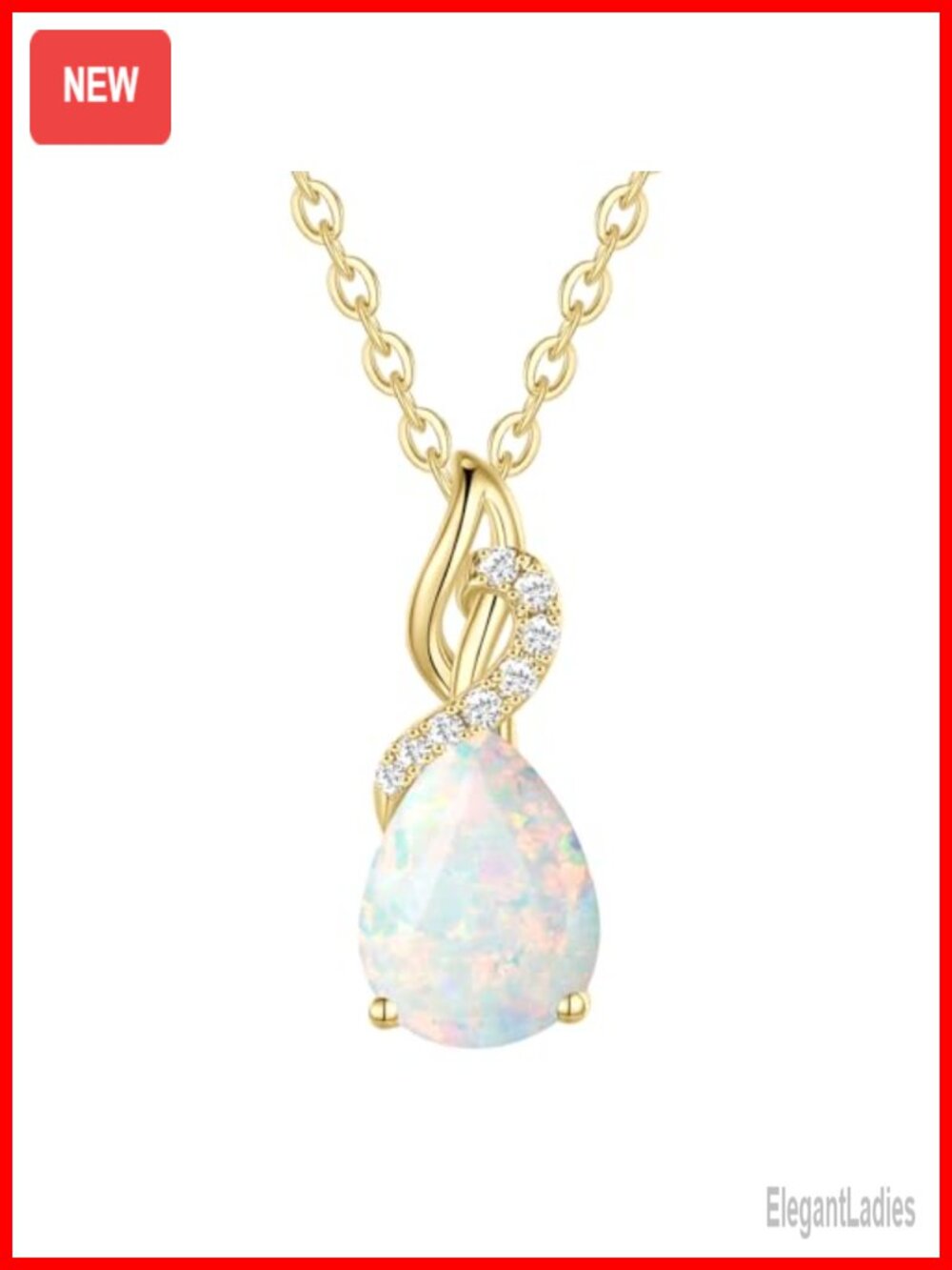 14K Solid Yellow Gold Birthstone Diamond Necklace Pear Pendant